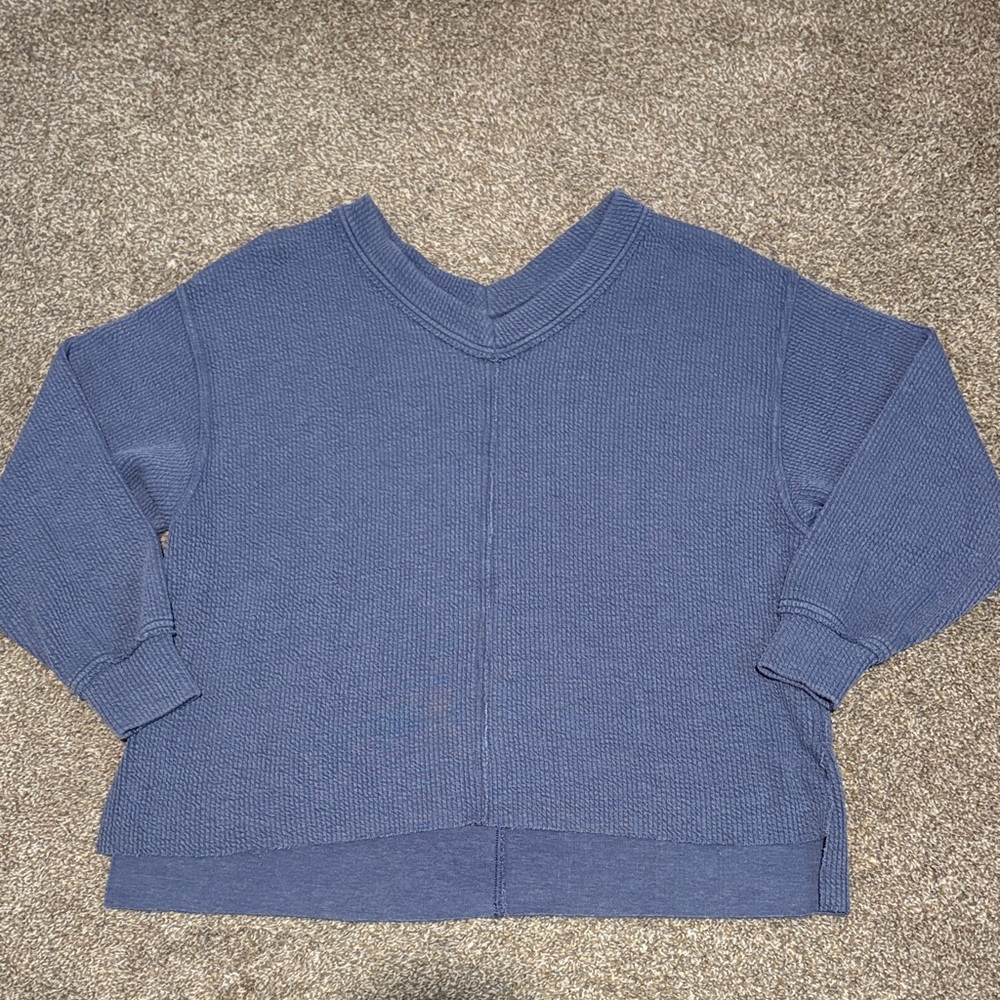 Aerie V-Neck Wonder Textured Knit Oversized Sweatshirt - Blue